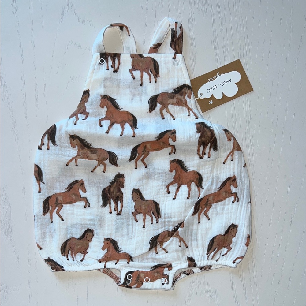 Angel Dear Organic Cotton Sunsuit Romper Horses 3-6 6-12 months
